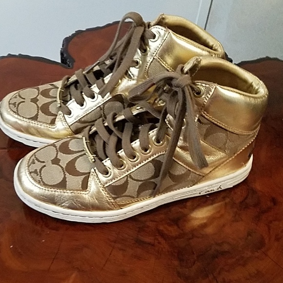 Coach Shoes - Women's Coach "Norra" Gold High Top Tennis SZ 6